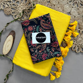 Yellow Handloom Khadi Cotton Saree With Black Mango Print Blouse